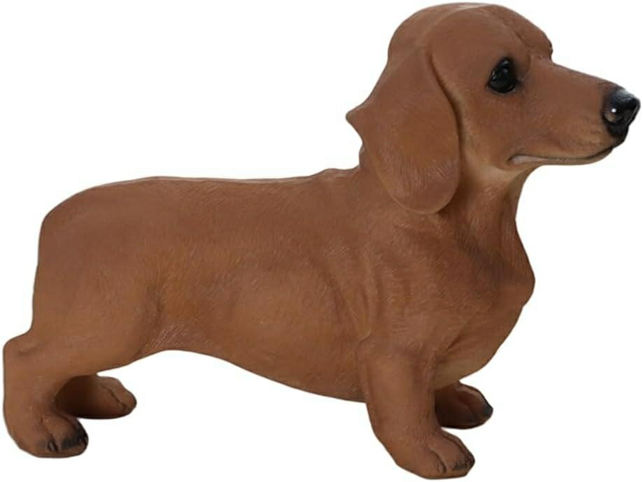 犬の置物 ダックスフンド レジン製 ガーデン ベランダ 寝室 玄関 出窓 階段 インテリア プレゼント (ブラウン)