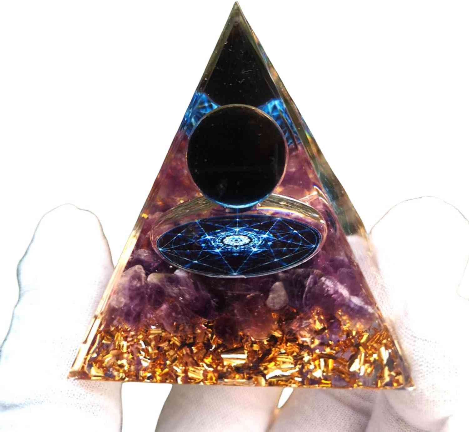 オルゴナイト ピラミッド 60x60mm 天然石 パワーストーン 置物 浄化 水晶 エネルギー 恋愛運 結婚運 人..