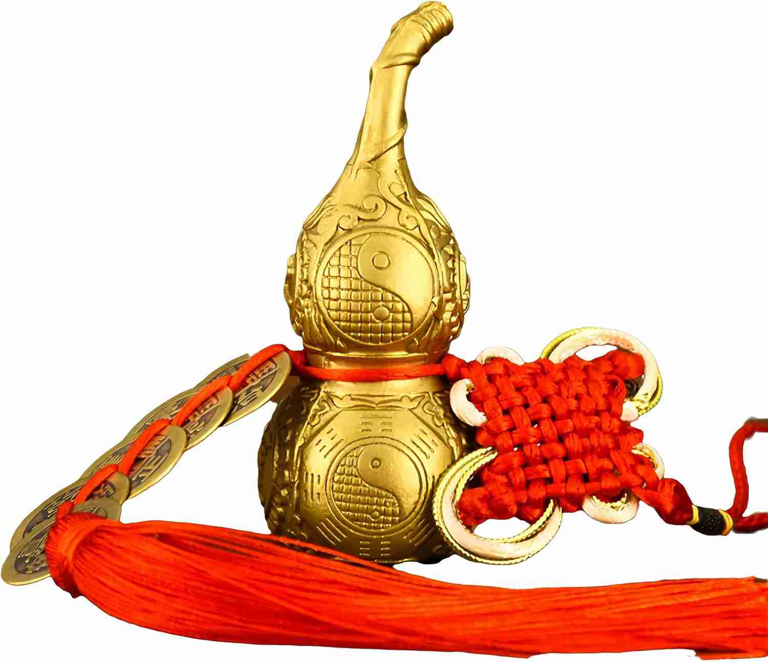 風水置物 純銅瓢箪 五帝銭 風水グッズ ひょうたん 鎮宅 招財 厄除け 開運 仕事運、事業運、財運、金運 (11.5cm)