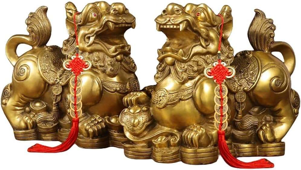 貔貅 ヒキュウ 招財 一対 銅製 風水グッズ 風水置物 インテリア お守り 2体セット 運気アップ 風水アイテム 金運 ギャンブル運 財運 開運 お礼 新年 贈り物 五帝銭おまけ付き