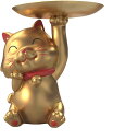 鍵置き 小物入れ トレー アクセサリートレイ 卓上 小物置き 招き猫 インテリア オシャレ 大きい 置物 引越し祝い (ゴールド)