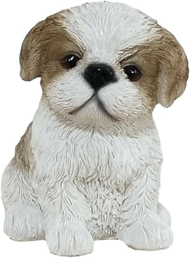 犬の置物 かわいい レジン製 オブジェ オーナメント インテリア プレゼント リアル 玄関 店舗 室外 (ブラウン)