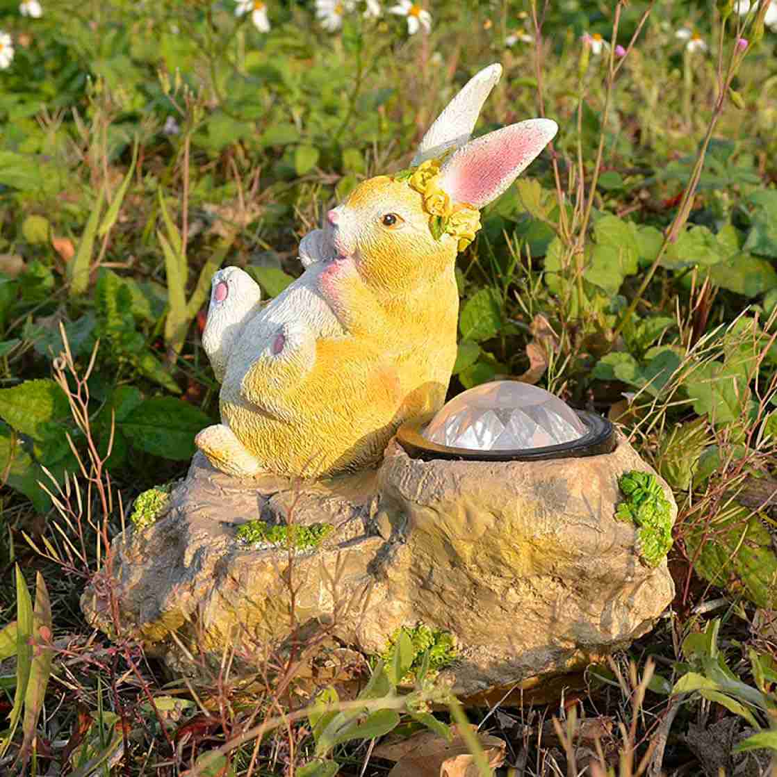 ソーラー置物 屋外 ガーデンライト 動物彫刻 動物 ウサギ 置物ライト かわいい F 童話 庭 飾り 屋外 アウトドア デコレーション 電池不要 樹脂 庭園灯 太陽光発電 自動点灯 電気なし 庭 通路