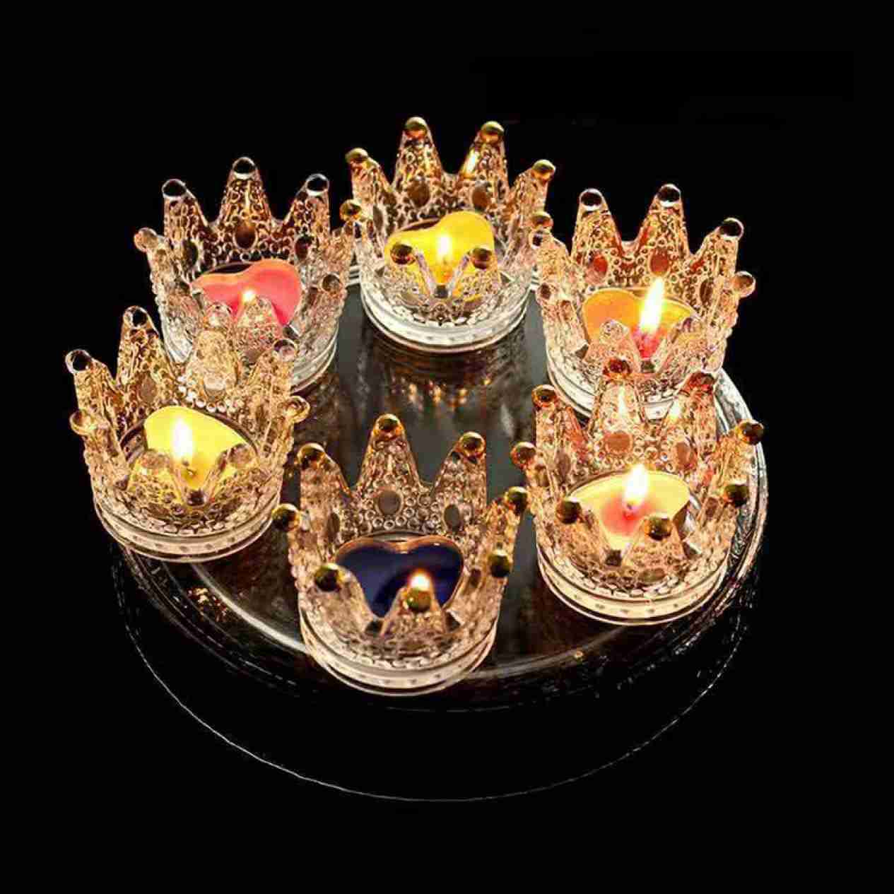 置物 燭台 キャンドルホルダー ガラス ティーライト用 キャンドルホルダー レディース 女性 インテリア小物 王冠型 蝋燭立て クラウン型 ガラス 透明 白 F...