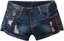 ショートパンツ デニム レディース デニムパンツ 短パンス ジーンズパンツ ホットパンツ レディースファッションパンク大きなブロークンレタールーズスリムワイドレ...