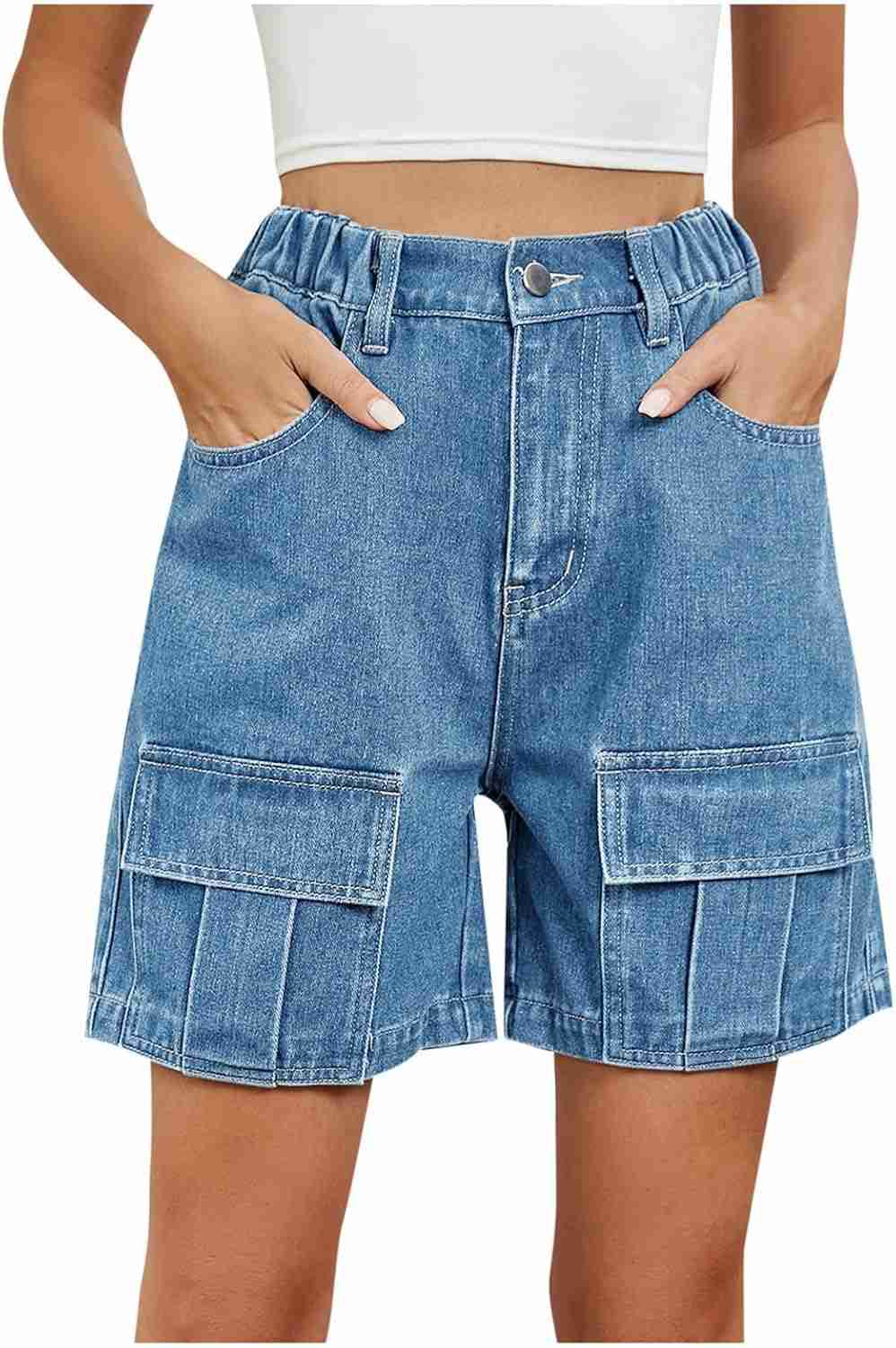 ショートパンツ デニム レディース デニムパンツ 短パンス ジーンズパンツ ホットパンツ レディース 夏 無地 ウォッシュ加工 伸縮性ウエスト ワークウェア カジュアル デニム ショートパンツ 美尻