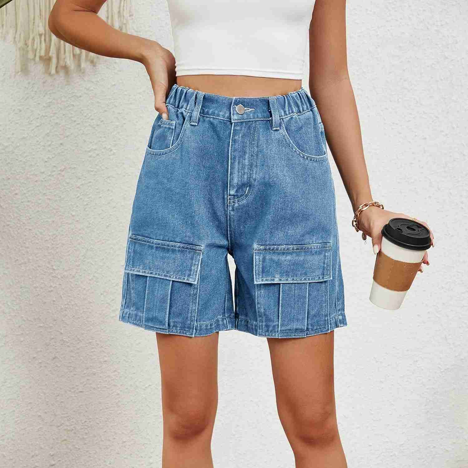 ショートパンツ デニム レディース デニムパンツ 短パンス ジーンズパンツ ホットパンツ レディース 夏 無地 ウォッシュ加工 伸縮性ウエスト ワークウェア カジュアル デニム ショートパンツ 美尻