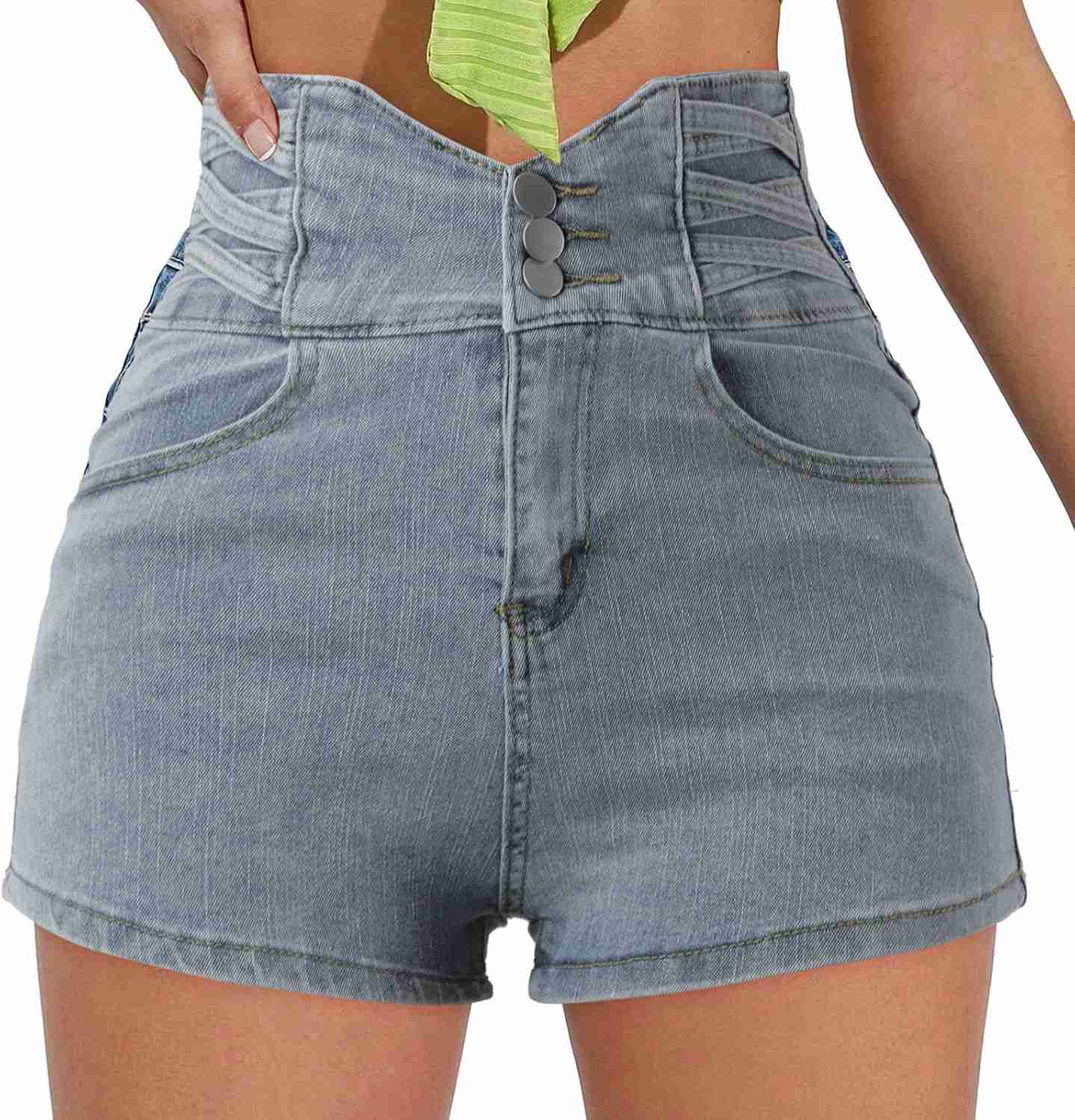 デニム ショートパンツ レディース ホットパンツ デニムパンツ 短パンス ジーンズパンツ レディースサマーデニムハイウエストボタンダウンドローストリングジーンズショートパンツ、ポケット付き 美尻 セク