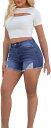 ショートパンツ デニム レディース ホットパンツ デニムパンツ 短パンス ジーンズパンツ Lady ソリッド カラー ウォッシュ リップド ハイウエスト ストレッチ デニム ショートパンツ 美尻 セク