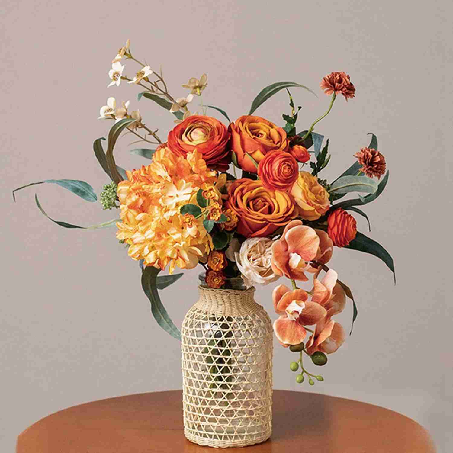 フェイクフラワー 造花アレンジ カラー9 人工観葉植物 おしゃれ 造花 北欧風 花瓶付き インテリア 枯れない花 陶器花瓶付き 誕生日飾り 撮影 美術館 F 庭園 キッチン オフィス マルチカラー リ