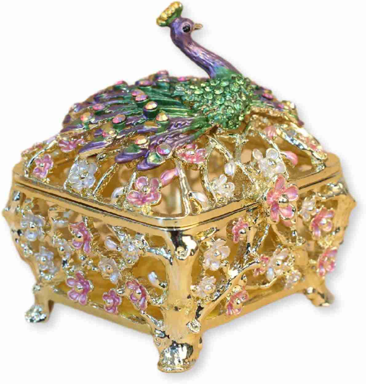 エナメルジュエリーボックス 合金製 クジャク ジュエリー収納 トリンケットボックス 小物入れ 置物 宝石箱 インテリア ケース ネックレス リング ピアス ボックス ホームデコレーション 女の子 母の