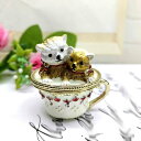 コーヒーカップ かわいい犬 合金製 ジュエリー収納 ジュエリーボックス トリンケットボックス 動物彫像 アクセサリーボックス 女性 女の子 置物 装飾 小物入れ...