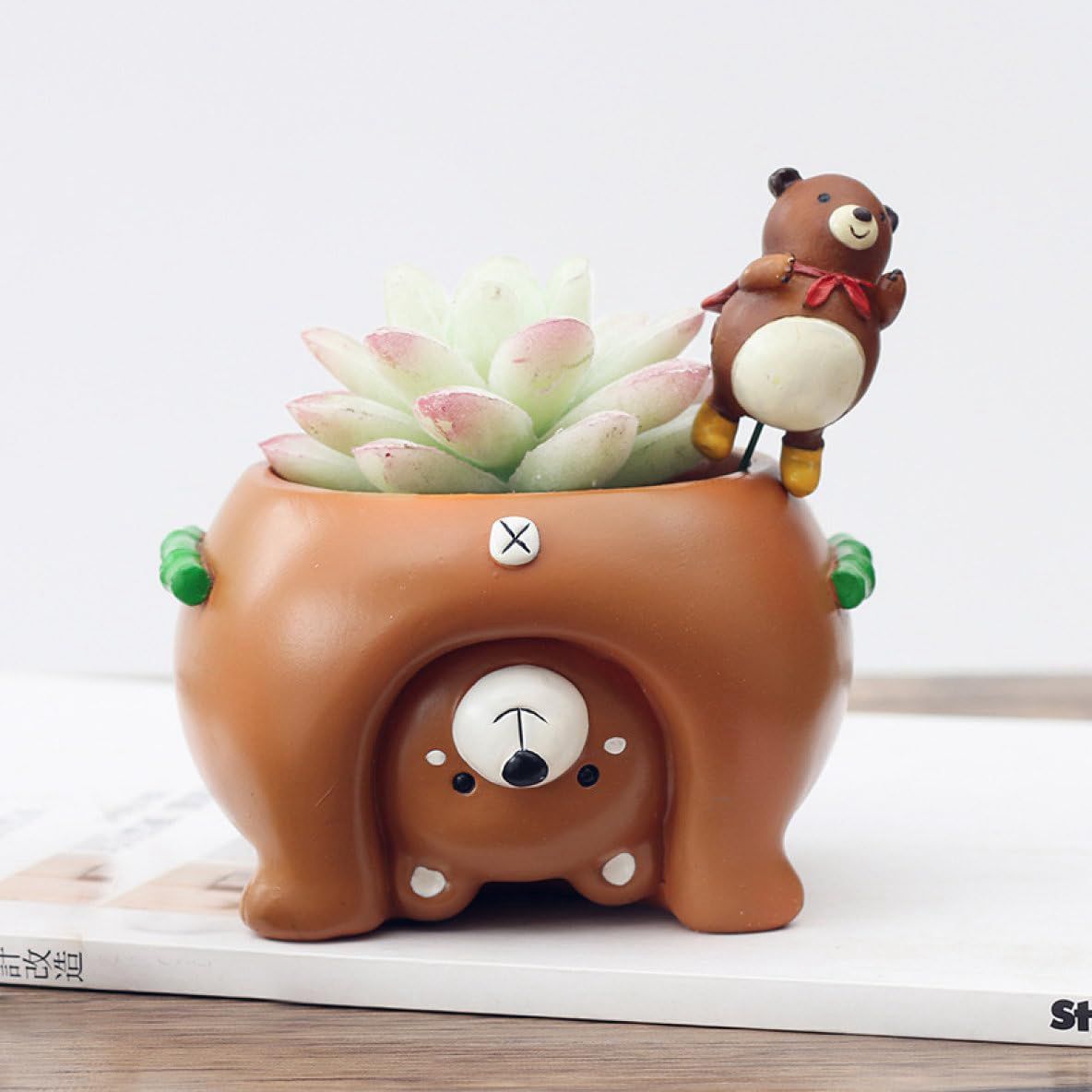 ガーデンオーナメント 猫 可愛い 多肉植物ポット 文房具収納ボックス兼用 室内の飾り 置物ガーデンオブ..