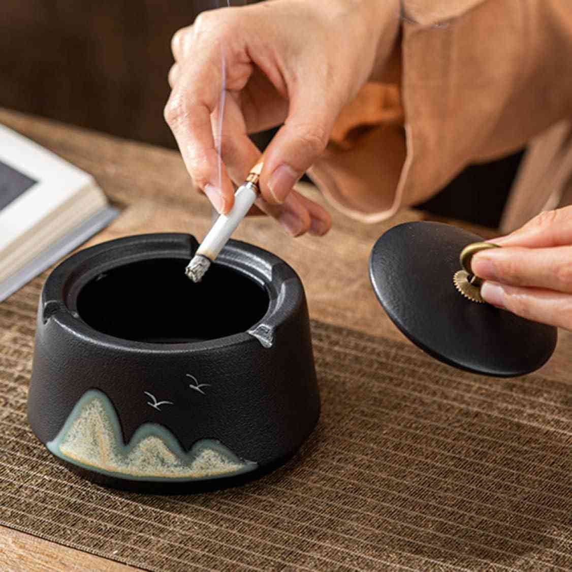 アッシュトレイ 灰皿 セラミック 山の柄 スモーク用品 手のひらサイズ 雑貨 シンプル 洗いやすい F 喫..