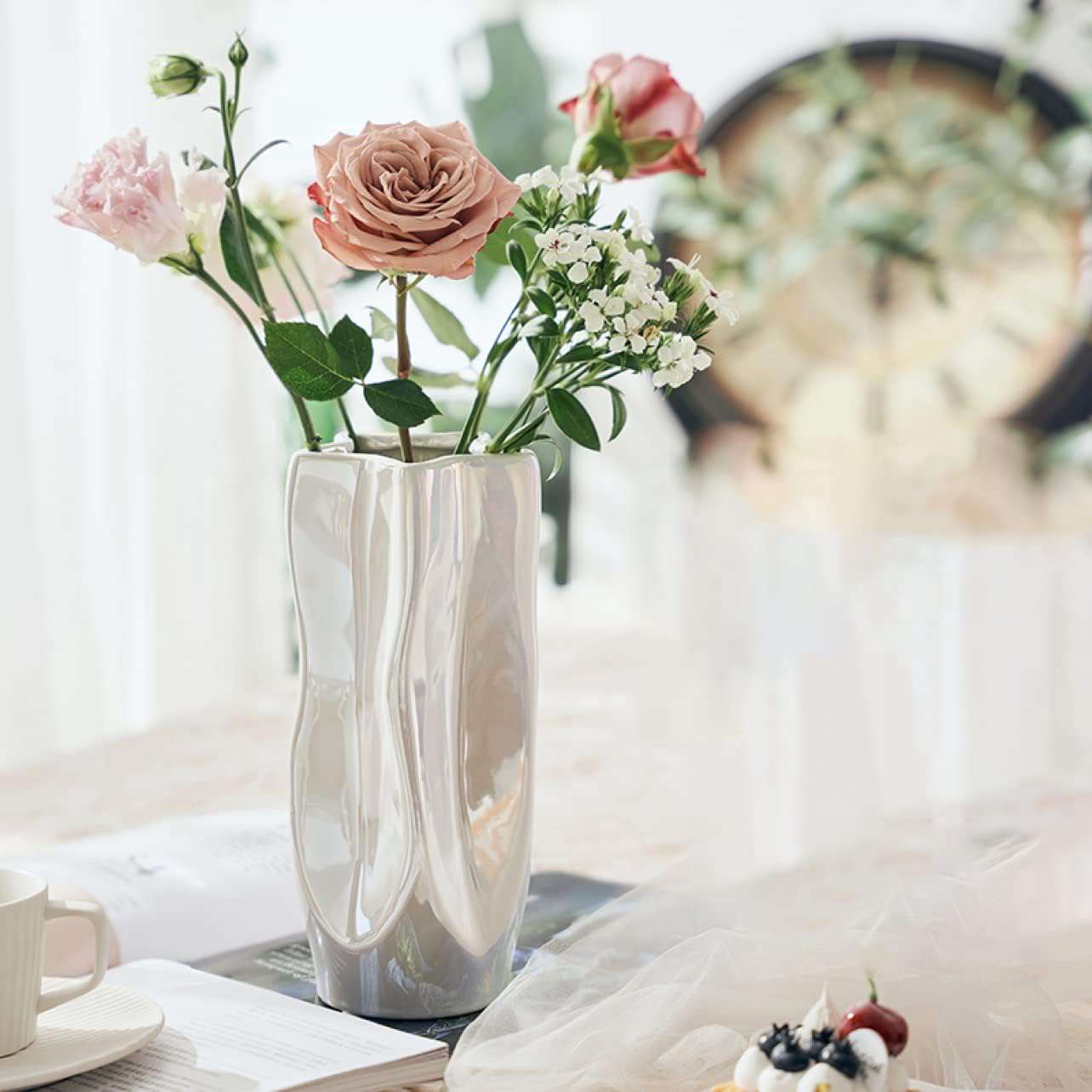 インテリア装飾 陶器花瓶 かびん タイプ1 北欧陶器 フラワーポット 広口 イレギュラー 面白い 雑貨 おきもの 陶器 モダン風 フラワーアレンジメント S 一...