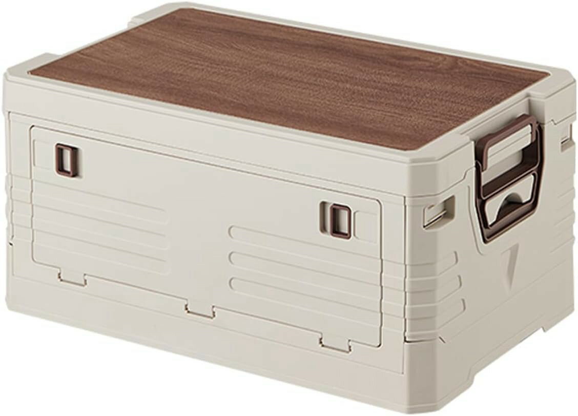 収納ボックス 折り畳みコンテナ 大容量 木製蓋付き アウトドア 収納ケース ボックス キャンプ 全方向から取り出せる 折りたたみ 収納コンテナ 省スペース 衣装ケース 衣装収納ケース 収納箱 キャ