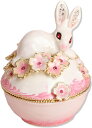 ウサギ 桜花 合金製エナメルのリングケース かわいい クリスタル トリンケットボックス 癒しグッズ 置物 女性 娘 インテリア おしゃれ 結婚式 記念日 誕生日プレゼント
