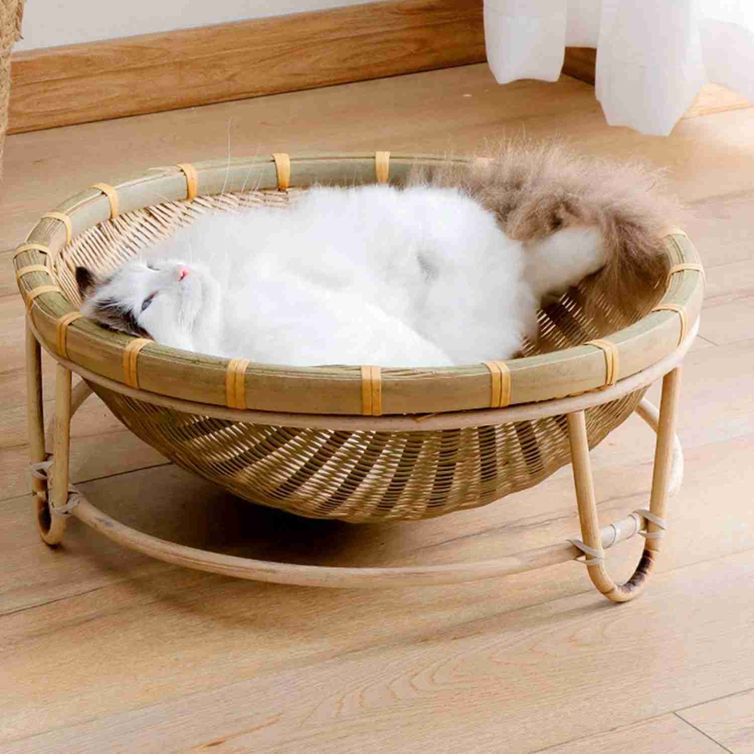 竹編み ペットベッド 猫用ハウス ラタン 手編み 天然素材 ペットハウス クール 猫ベッド 犬ベッド 小型..