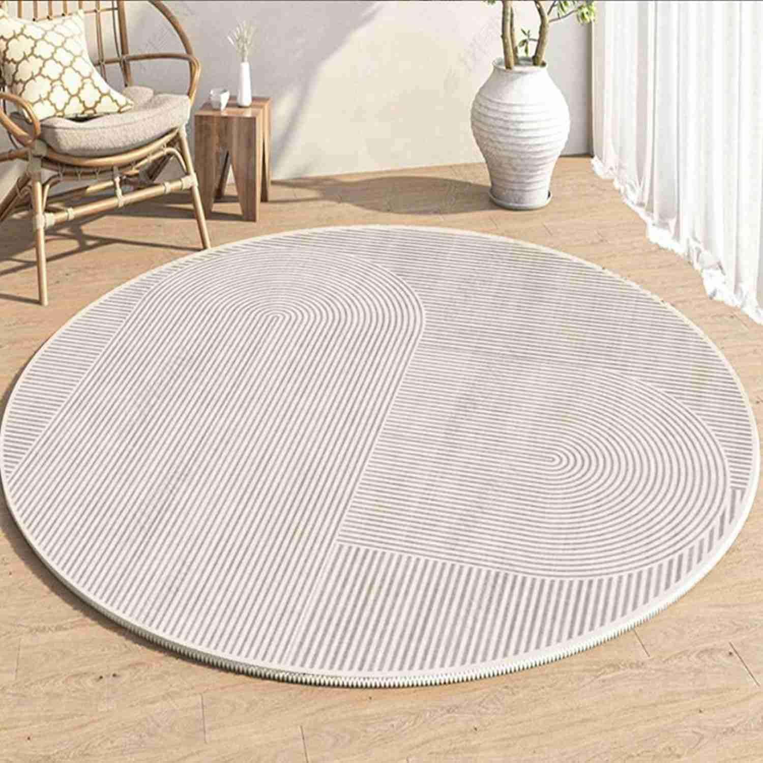 ラグ カーペット 円形ラグ 毛足ない 1.2m 防ダニ 防臭 チェアマット 床保護 寝室 シンプル 掃除しやすい 滑り止め 四季適用 丸いラグ 床暖房 ホットカーペット対応