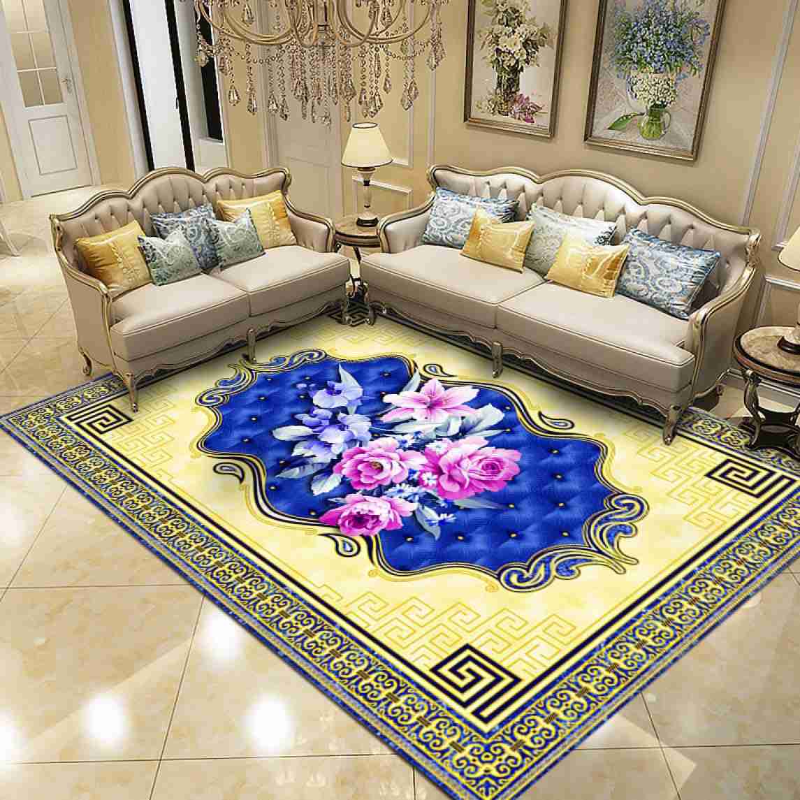 インテリア カーペット 100x200cm 中華風 美しい花 鳥 クジャク 山水 画 カラー8 梅の花 豪華 絵柄 お..