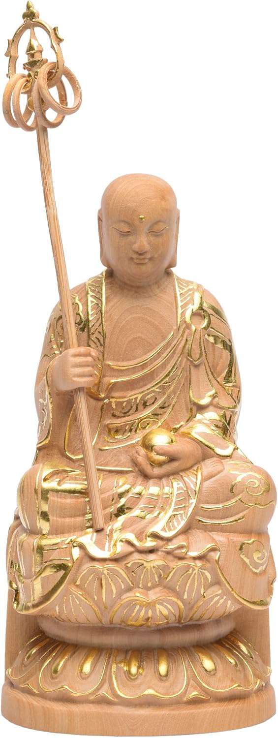 地蔵菩薩 仏像 仏壇仏像 木彫り置物 桧木製 祈る 厄除け 子育て 水子供養 守護 （高さ12cm×巾6cm×奥行6..