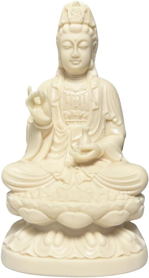 観音像 観音菩薩 置物 厄除け インテリア 風水 仏像 お守り 開運 ココヤシの果実 観音様 ギフト 蓮台座 仏壇 ボックス付き 12.5cm高