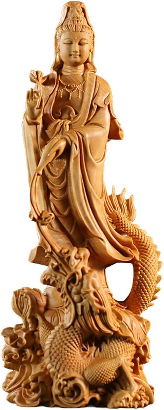風水 龍上観音 龍乗観音 龍観音 木彫り 仏壇仏像 祈る 厄除け 高級天然ツゲ木彫り 観音菩薩立像 観音像彫刻 ツゲ 龍神 騎龍観音 菩薩像 置物 開運 守護 インテリア グッズ アイテム 木彫仏像
