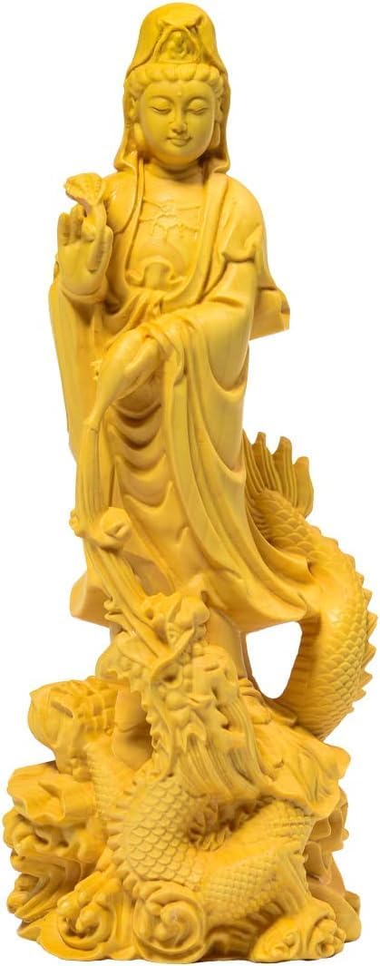 仏像 観音像 龍乗観音 龍観音 置物 木彫り 仏壇仏像 祈る 厄除け 柘植の木（高さ17cm×巾6.5cm×奥行6cm）