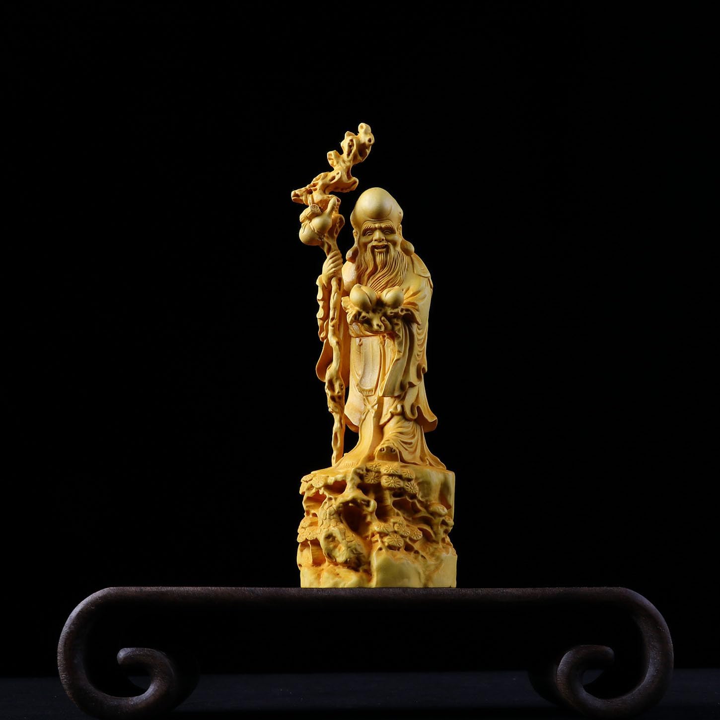 福禄寿 仏像 木製 縁起物 開運招福七福神 柘植木 祈る 厄除け (高さ20cm)