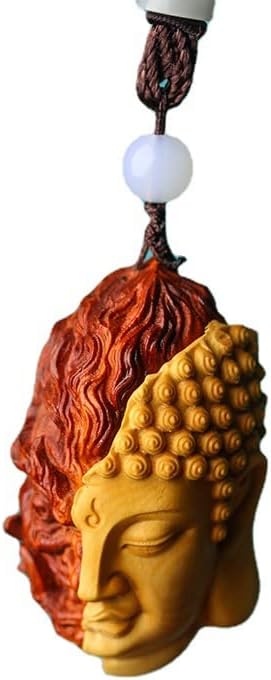 仏像 崖柏木 木彫り お守り 彫刻 ストラップ 開運 金運 風水グッズ 立体彫刻 二面 キーホルダー 仏魔の一念 仏魔如来 厄除け(両面仏)