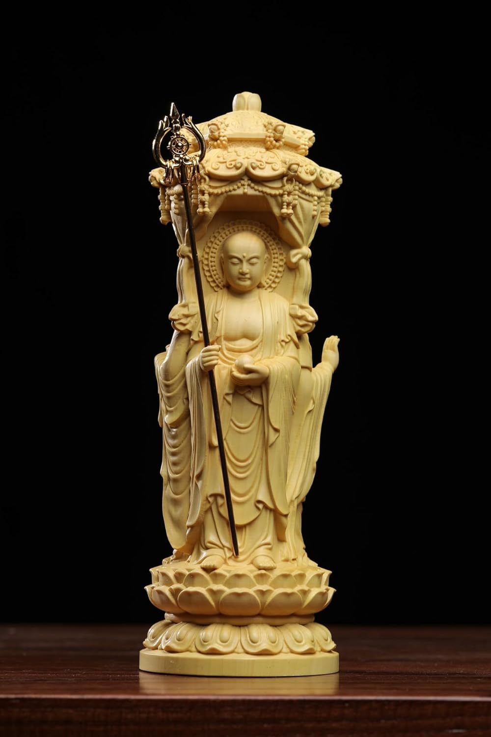 仏像 三宝仏 【釈迦如来 阿弥陀如来 薬師如来】仏壇 木彫り 仏像 置物 如来像 柘植の木 祈る 厄除け （高さ30cm×巾11cm×奥行11cm）