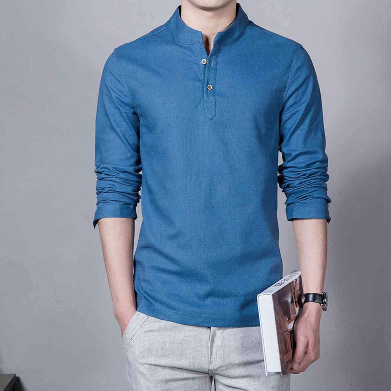 ポロシャツ メンズ 無地 リネンTシャツ 長袖 綿麻 和風 ハンサム 春秋 立ち襟 スリム プルオーバー 速乾 汗染み防止 快適 通気性 ・量 薄手 日焼け止め トップス 男性用シャツ アウトドア 通