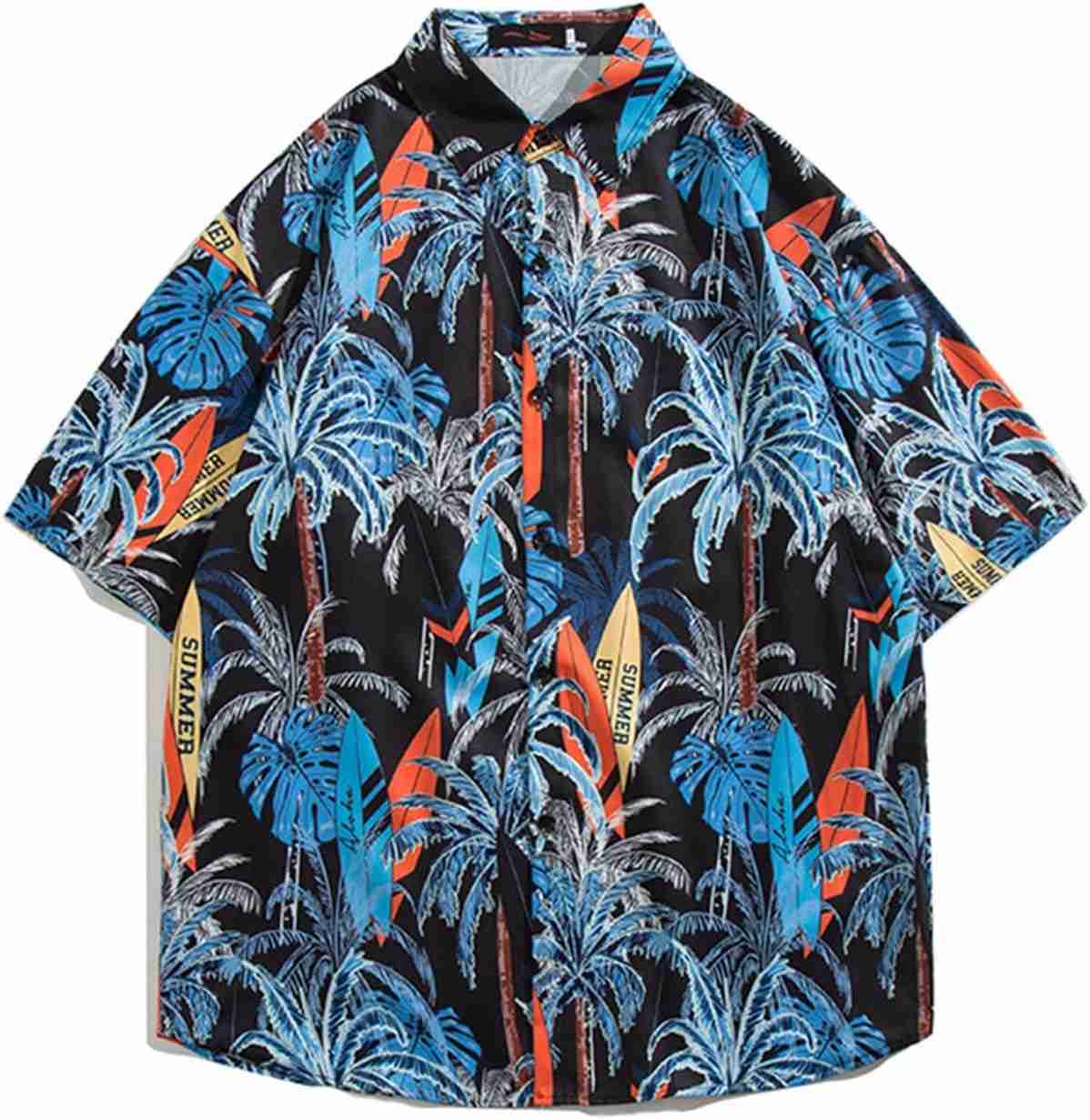 半袖シャツ メンズ アロハシャツ 総柄 ヤシの木 プリント 花柄シャツ アウター 薄手 軽量 ハワイアン ビーチシャツ 速乾 吸汗 通気 カジュアル アウトドア リゾート 海 半袖シャツ