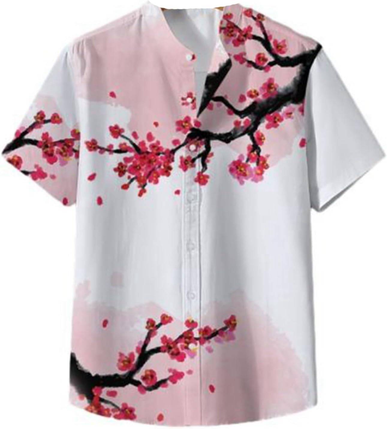 花柄シャツ メンズ 梅の花 3dプリント 夏服 アロハシャツ 半袖 ハワイアン ビーチシャツ 紫外線対策 薄手 通気性 アウター トップス ゆる 大きいサイズ トリップ アウトドア 夏祭り