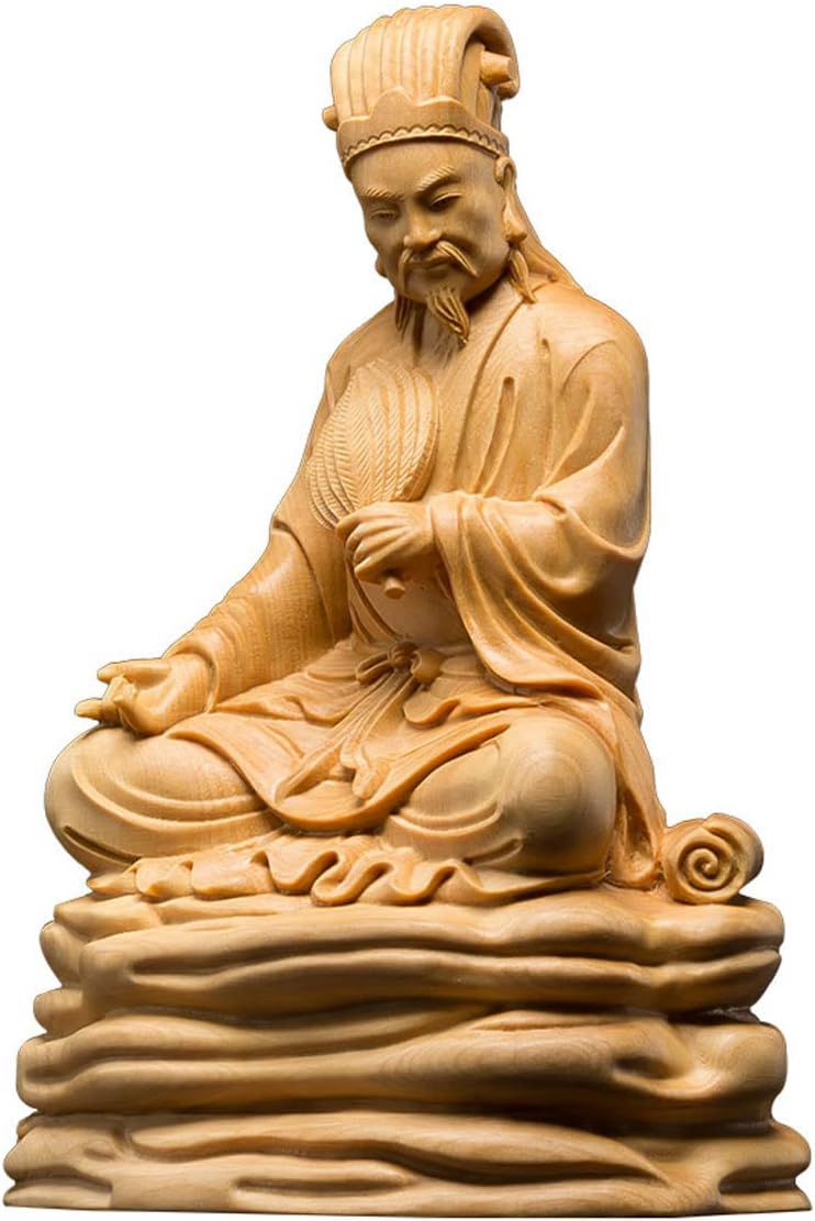 『三国志』 諸葛亮 諸葛孔明 座像 12cm 高級天然ツゲ木彫り 木製彫刻 美術品 置物 フィギュア コレクション 木彫り置物 (黄楊木)