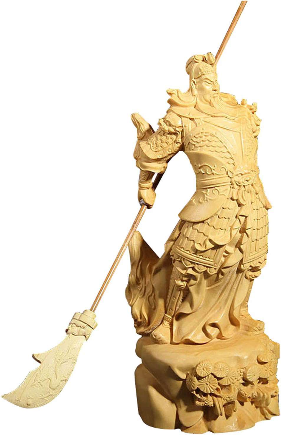 置物 木彫り 三国志 関羽 雲長 関羽像 関帝像 関公像 武財神 青龍偃月刀 柘植の木 高級天然ツゲ木彫り 木製彫刻 中国伝統美術品 開運 風水 商売繁盛 金運 アップ 財運 （高さ16cm×巾7cm