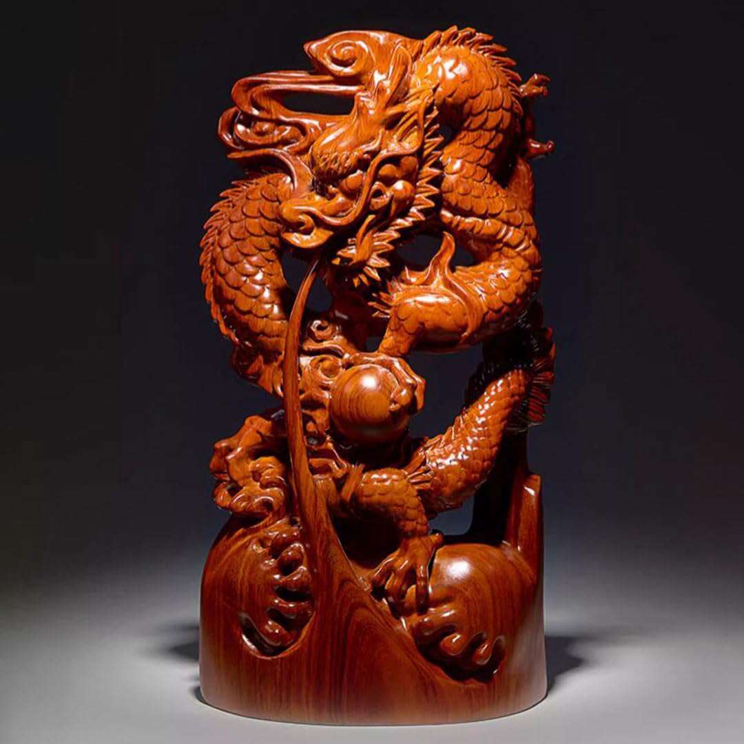 龍神 木彫り 龍の干支 辰年 置き物 龍 の 置物 最強 開運グッズ 龍神 置物 金運アップ (高さ27 cm)