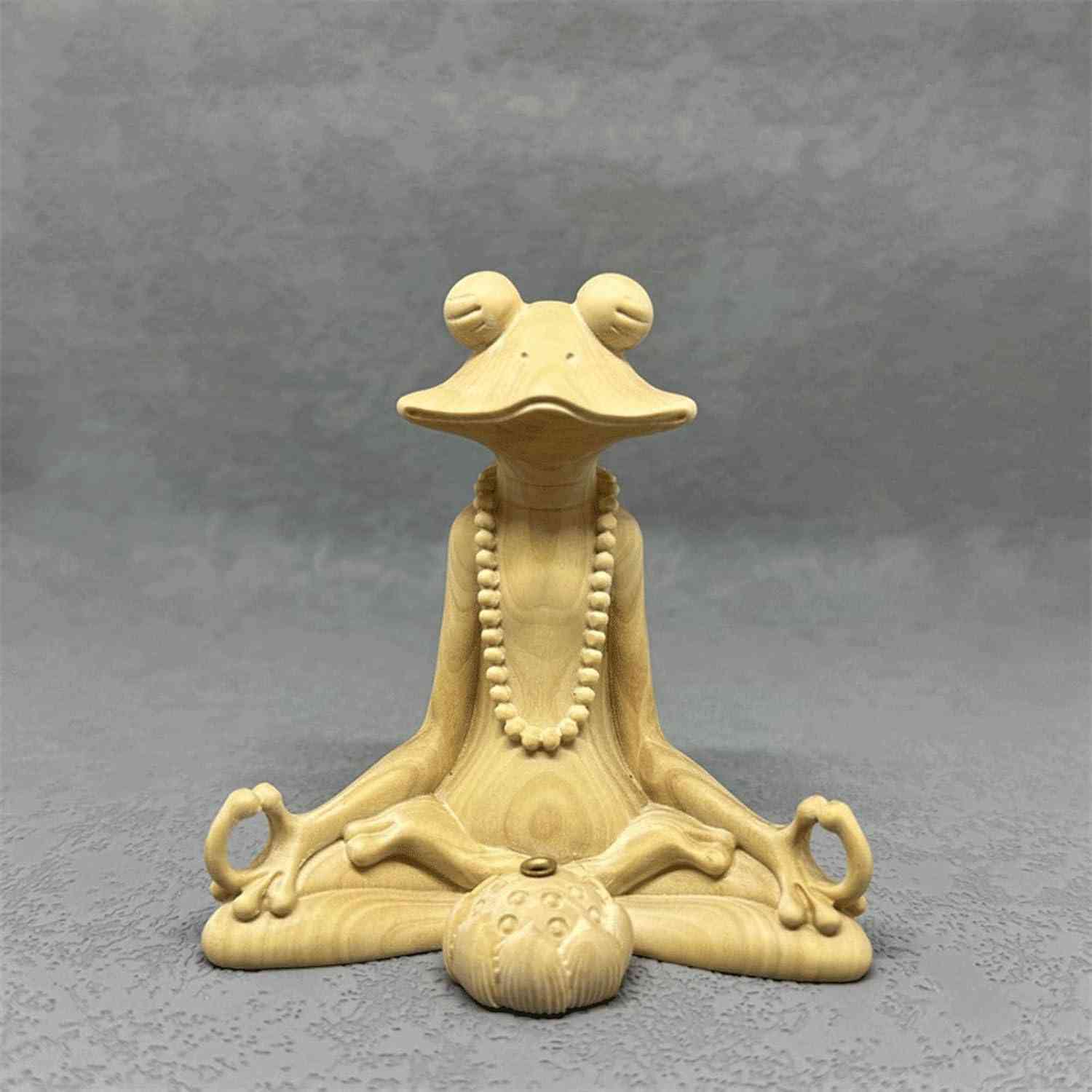 木彫り置物【カエル 置物 ◆お香立て 線香立て おしゃれ 香炉 】蛙(高さ8cm×巾8cm)高級天然ツゲ木彫り 禅宗 美術品 瞑想