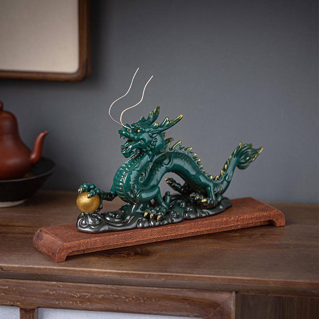 干支 置物 辰 金の龍神様 龍 の 置物 神社 開運グッズ 陶器製 風水 龍の置物 金運アップ（高さ20cm×巾30cm） (02)