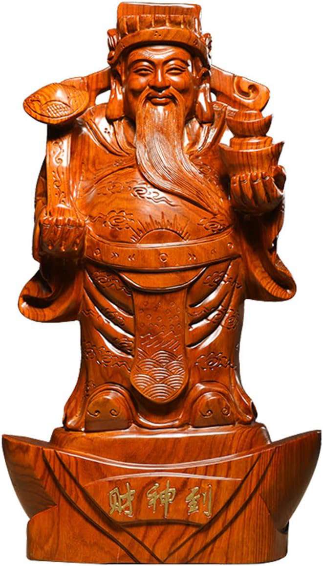 木彫り 仏像 福の神 神様像 木像 木製フィギュア 黄花梨 木像の置物 玄関 七福神の置物 開運グッズ 金運招来（高さ50cm×巾22cm×奥行11cm）