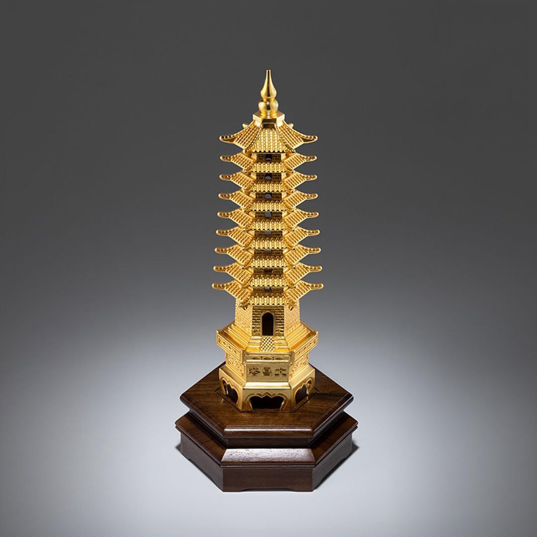 文昌塔 もんしょうとう 文昌タワー 縁起物 35cm 純銅製24金鍍金 開運 お守り 九重の塔 仕事運 成功運 風水グッズ 風水置物