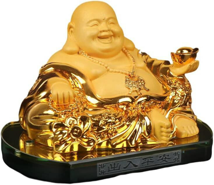 仏像 七福神 布袋様 布袋 置物 ゴールド 布袋さん 置物 厄除け 金運 開運 風水グッズ 玄関 インテリア 縁起物 新年 贈り物 自動車の装飾品(Color:02)