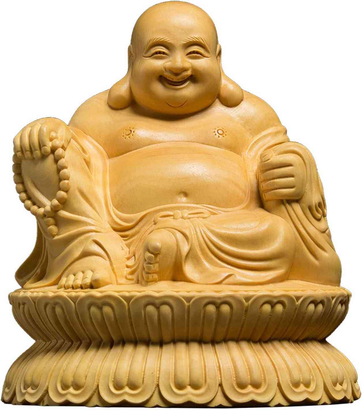 仏像 木彫り ミニ 布袋様の置物 高級天然ツゲ木彫り (高さ10cm×巾8.7cm×奥行7.4cm) ◆商売繁盛・無病息災・福徳・福運・厄除け