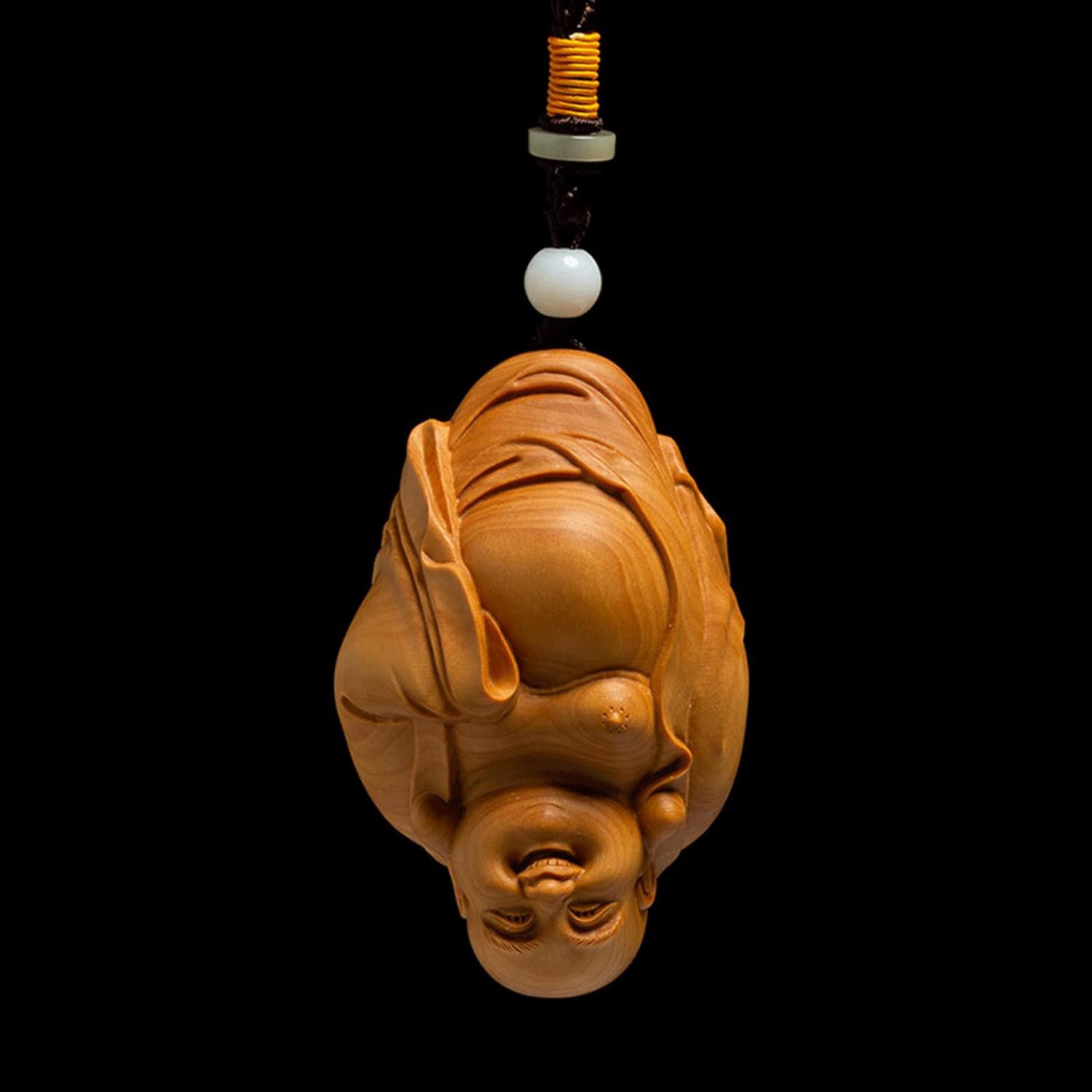 仏像 木彫り 開運七福神 布袋様 置物 ツゲ製高級木彫り 金運グッズ 祈る 開運 風水 守り本尊 (Size:高さ6.5cm Color:01)