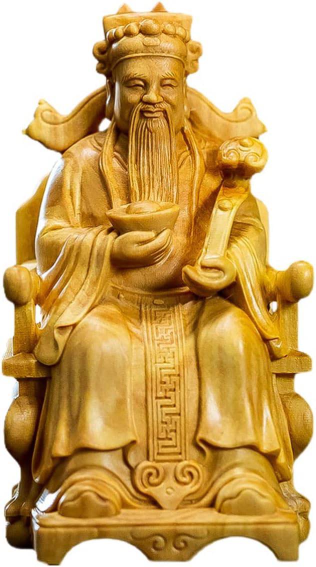 木彫りの仏像 木製招福福の神 美術品 高級天然ツゲ木彫り 彫刻仏像 七福神置物 木像 木製フィギュア 仏像コレクション 縁起物 仏壇仏像 商売繁盛 金運 置物 ミニチュア仏像（高さ9.2cm×巾5.1