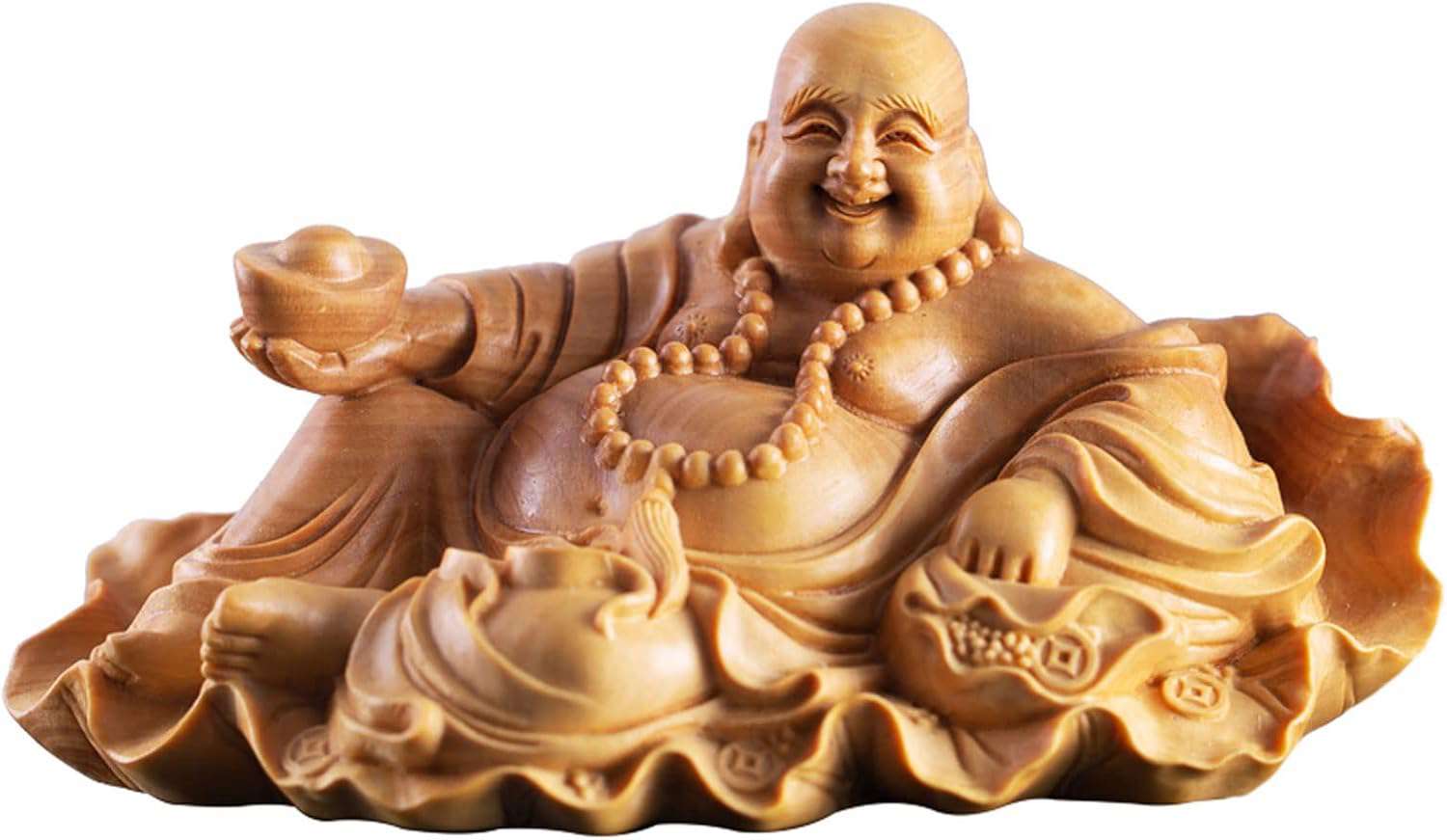 仏像 木彫り 布袋様の置物 柘植の木 商売繁盛 無病息災 福徳 福運 厄除け (原木)(Size:13.5*7.5*7.5 cm)