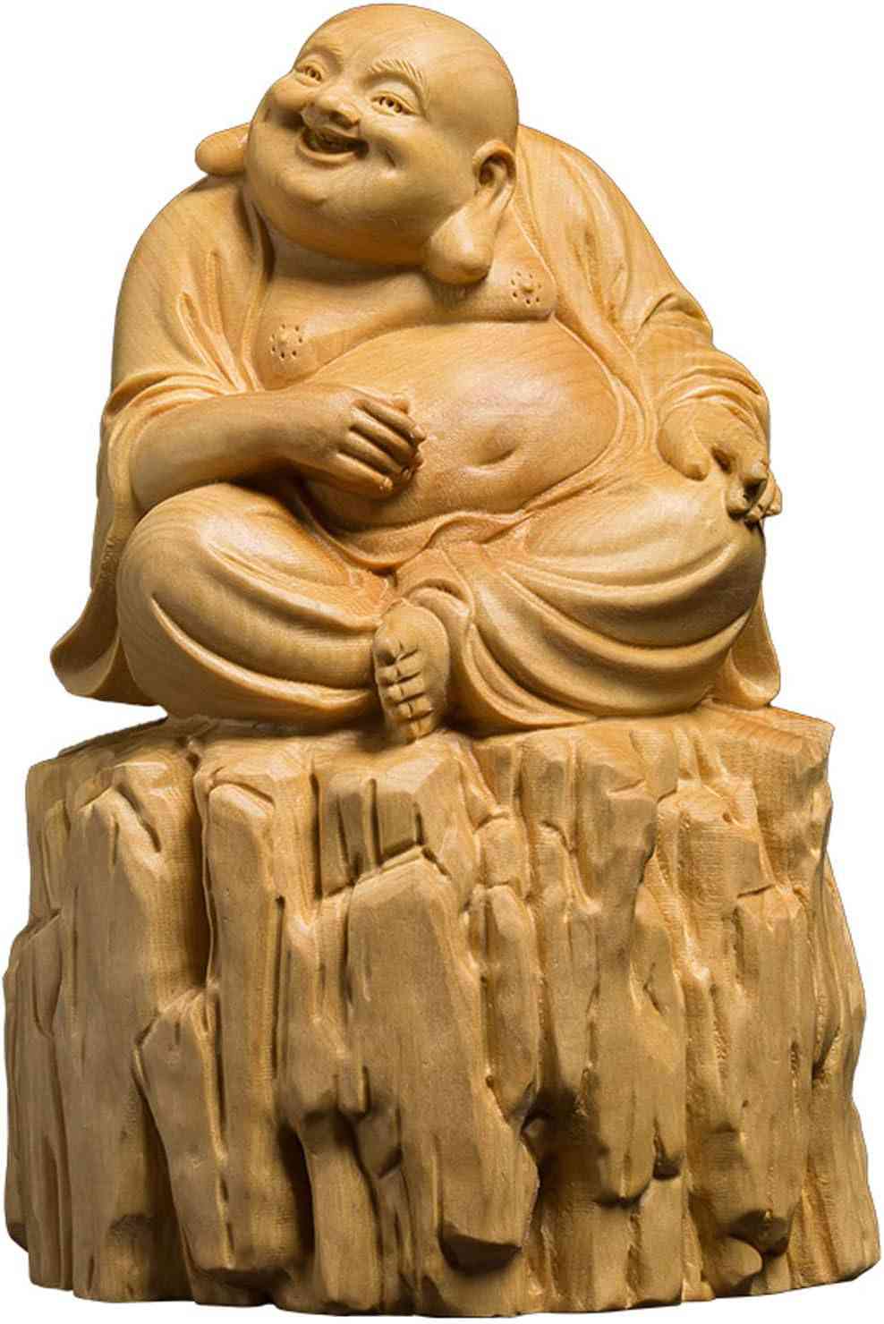 仏像 木彫り ミニ 七福神 布袋 様 布袋さんの置物 ツゲ製高級木彫り 高さ10cm 布袋様 置物 金運 お守り