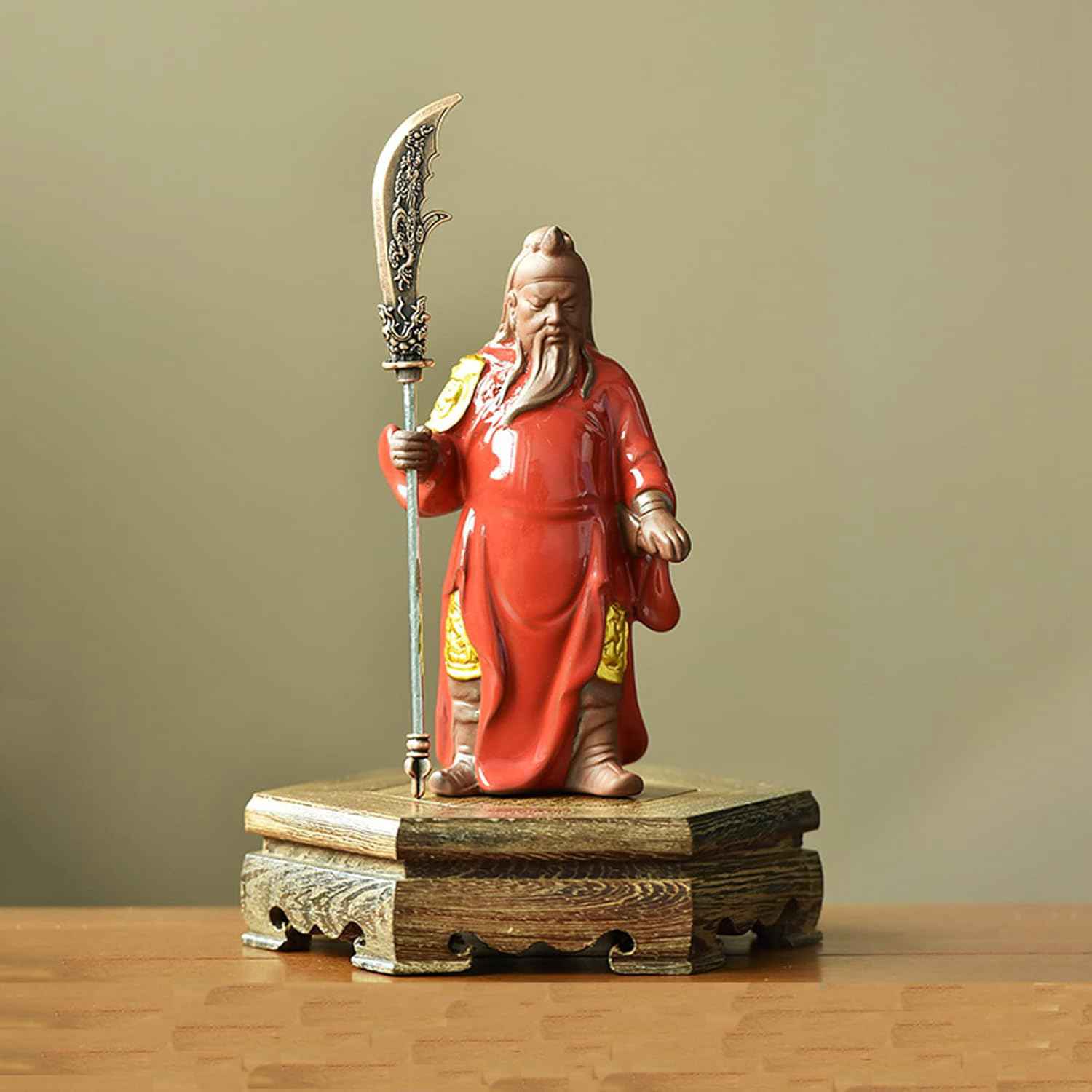 三国志 ミニ 関羽 雲長 置物 関羽像 武財神 フィギュア 陶磁器 立ち姿 飾り物 開運グッズ 金運アップ オブジェ 雑貨 お礼 新年 贈り物(Size:高さ1...