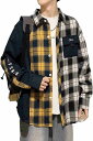 柄シャツ チェック マルチカラー パッチワーク 開襟シャツ メンズ 切り替えクレイジーパターン ヒップホップ シャツ パネル アシンメトリー ストリート ファッション 柔らかい ゆったり 長袖 カジュ