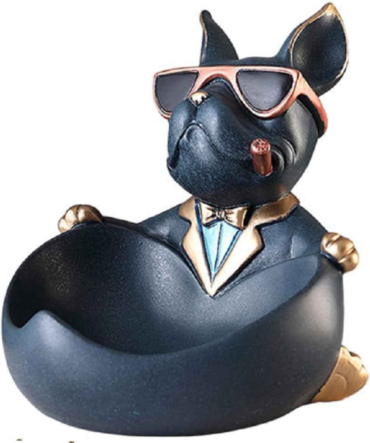 彫刻の装飾 青い犬の置物ブルドッグ像収納ボックス装飾